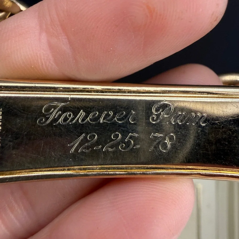 Vintage Speidel ID Bracelet Gold Tone Chunky Curb Rodney Engraved 1978 8
